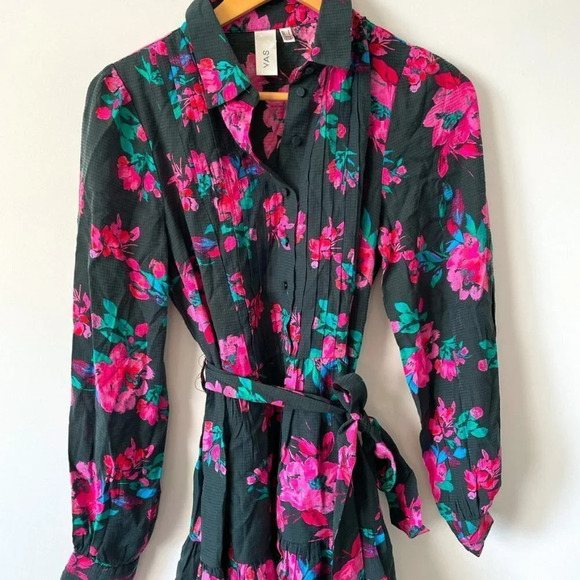Yas Scura Floral Mini Tiered Hem Shirtdress Sz S - Picture 5 of 8